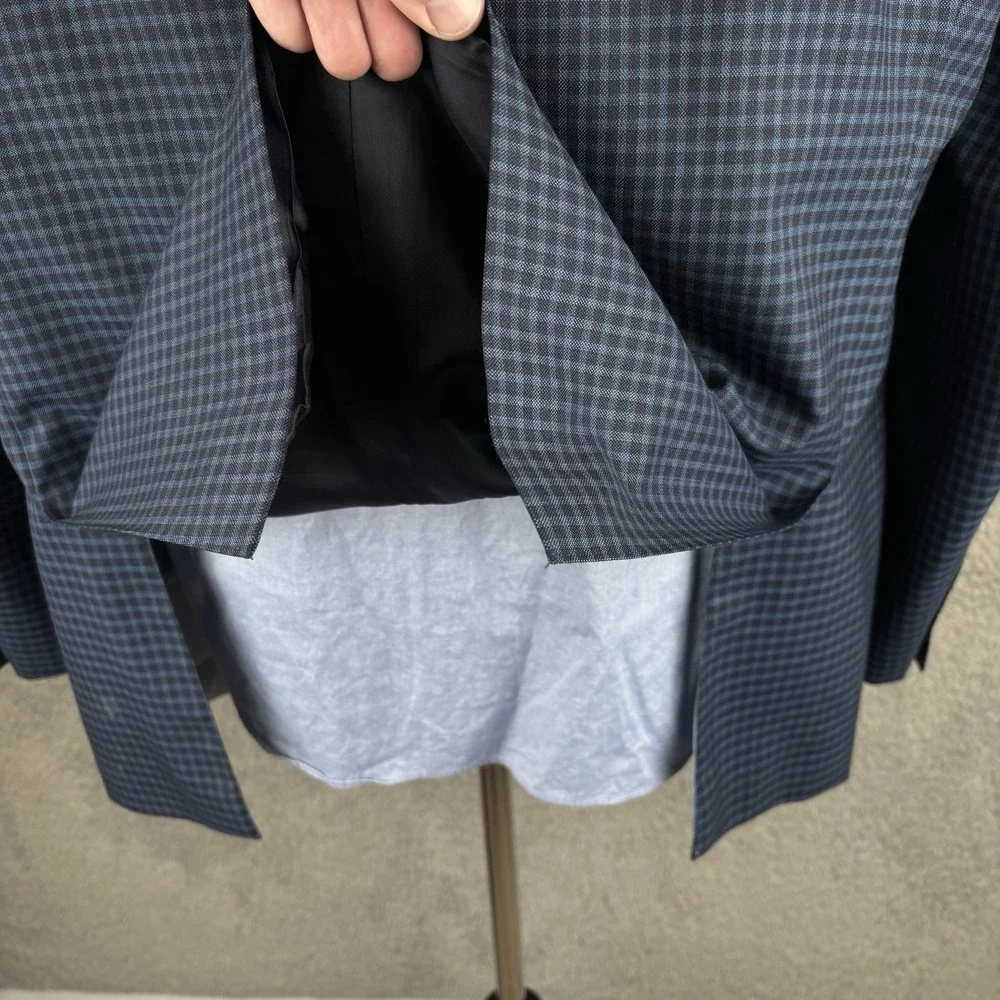 Paul Betenly‎ Sport Coat Jacket 48R Navy Gingham Check Wool Lanificio Filarte